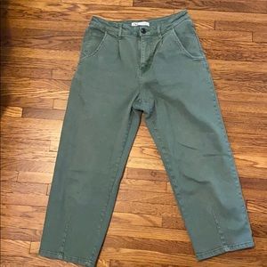Zara Army Green Denim Slacks w Pleats